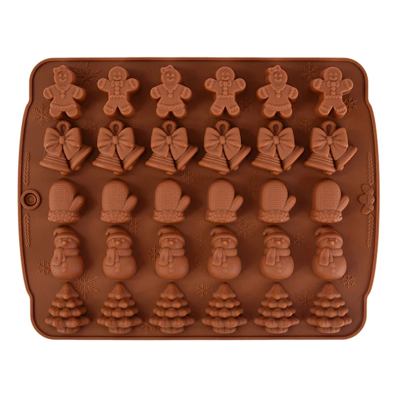 Christmas Chocolate Molds Silicone Red Green Brown Christmas Mold Gingerbread Man Xmas Tree Bell Snowman Gloves Kitchen Supplies