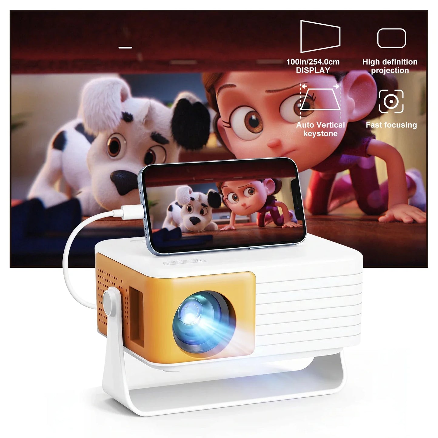 Salange Y30Pro Mini Portable Projector, Supports 1080P, Auto Keystone, USB/TF for Home Theater, Compatible with IOS/Android/Lapt