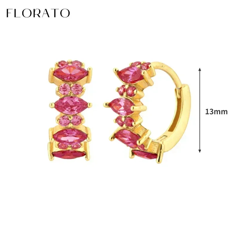 925 Sterling Silver Ear Needle Rose colors Zircon Hoop Geometric Pendant Earrings for women Luxury Fashion Wedding Jewellery2023