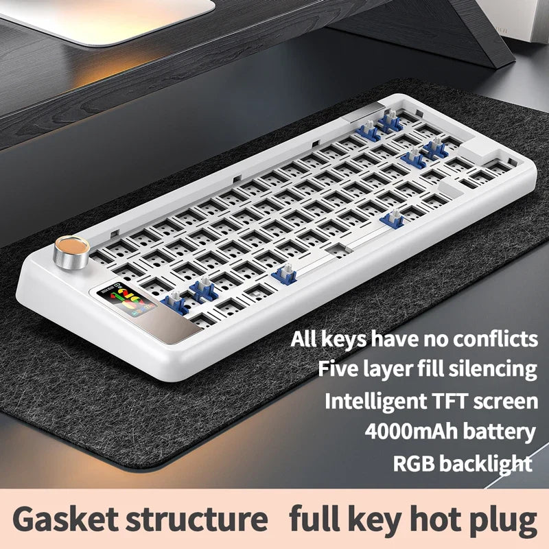 Hot-swappable Mechanical Keyboard Kit 3-Mode BT 2.4G Wireless RGB Backlit Gasket Structure for PC Laptop Gamers