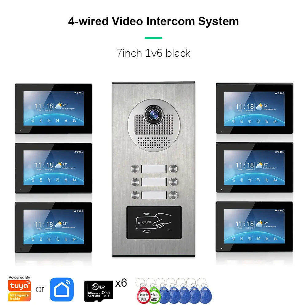 ANJIELO 2-12 Units Apartment Doorbell Video Intercom System Digital Frame Background Music Detection Preview NEW 2026
