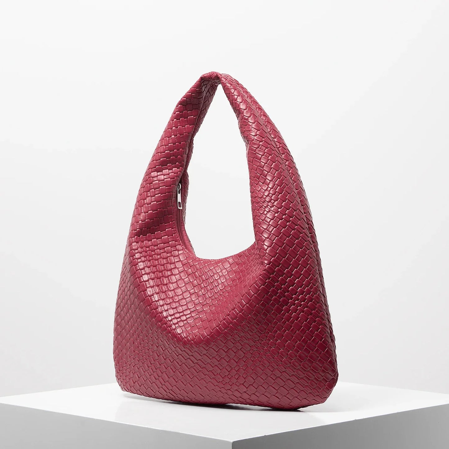 Retro Artificial Woven Leather Shoulder Bag, Women's Handbag, Large Capacity Tote Bag, Crescent Bag, Zipper Armpit Bag, Daily Commuter Bag (Random Pattern)