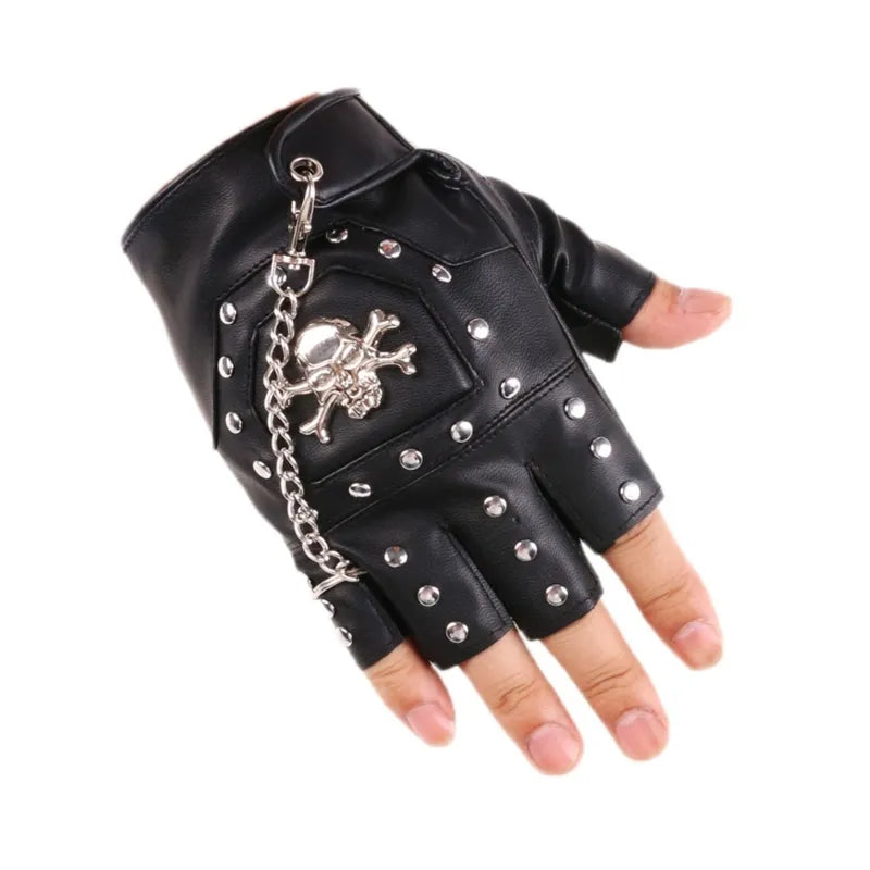 Punk Gothic Fingerless Biker Gloves PU Leather Half Finger Gloves for Men Drop Shipping