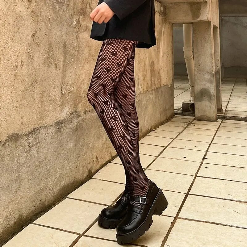 Classic Lolita Hollowed Out Lace Mesh Stockings Bottomed Pantyhose Women Gothic Punk Retro Spider Web Tights