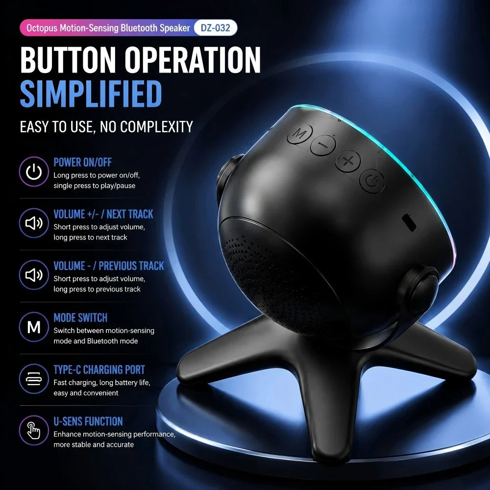 Wireless Sensor Bluetooth Speaker 5.3, HiFi 9D Sound RGB Light Long Battery Phone Stand for iPhone Samsung Xiaomi