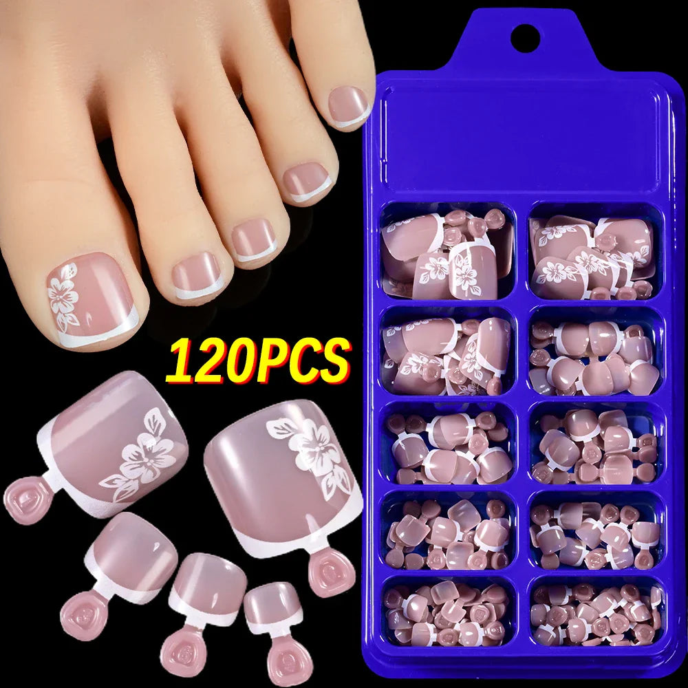 100PCS Short Square False Toenail Tips, Full Cover Acrylic Nail Art.
