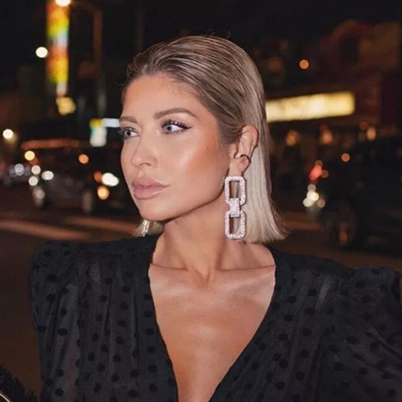 Fashion New  Shiny Double-Sided Hanging  Hollow Rhinestone Earrings Pendant Temperament  women's Jewelry