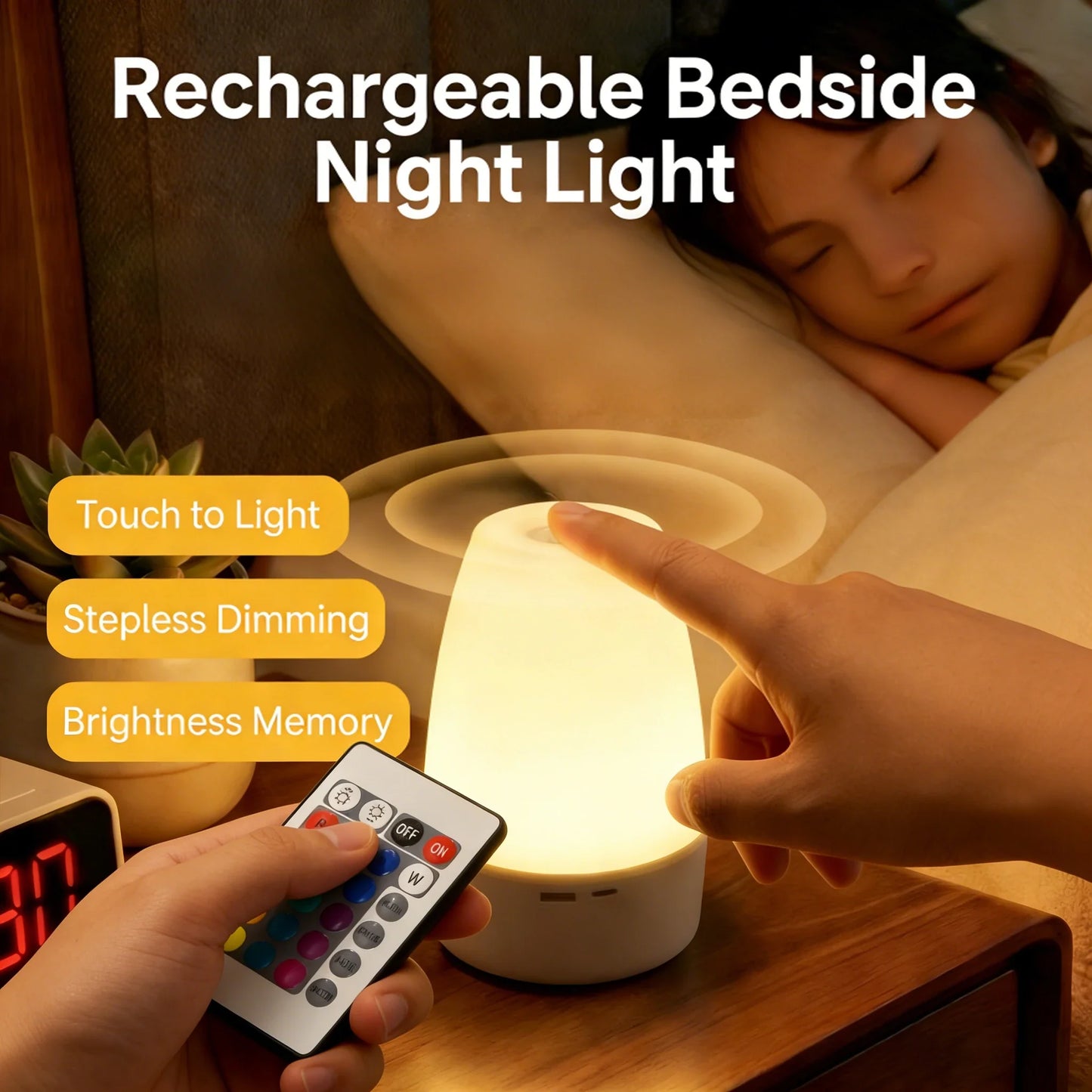 Touch LED Lights Dimmable LED Night Light Remote Control USB Rechargeable Led Table Light 3 Colors Night Lamp For Kids Gift