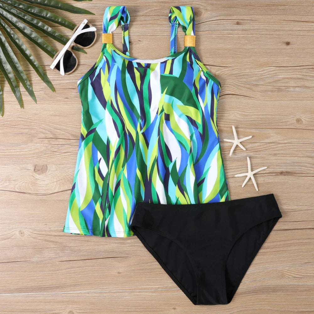 2023 New Summer Ladies Sexy Tankini Two Piece Swimsuit High Waist New Design Printing Beachwear Women's High Waist Swimsuit