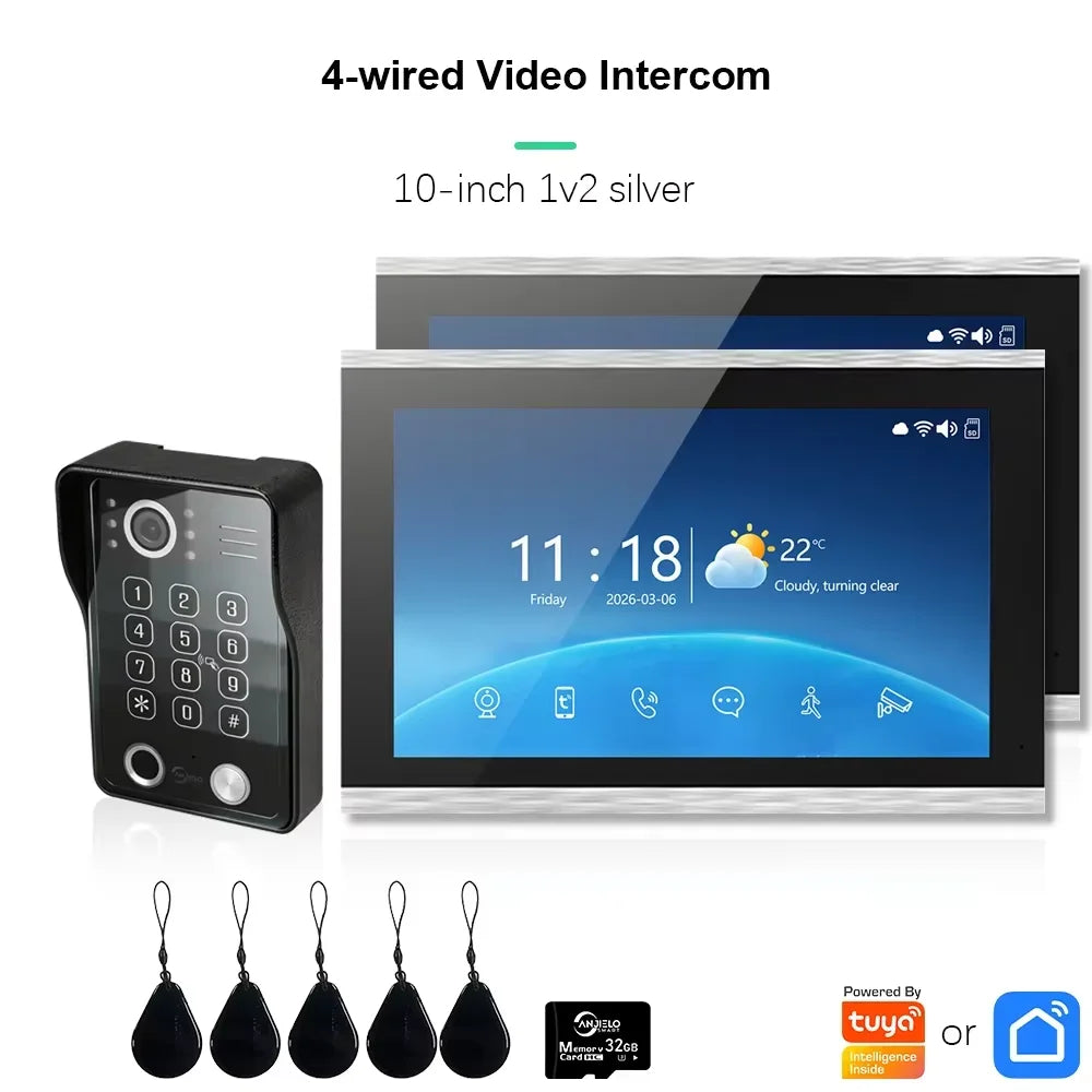 ANJIELO Tuya Smart Fingerprint 5-in-1 Unlocking Home Video Doorbell Video Intercom System 1080P Touch Monitor Security Protectio