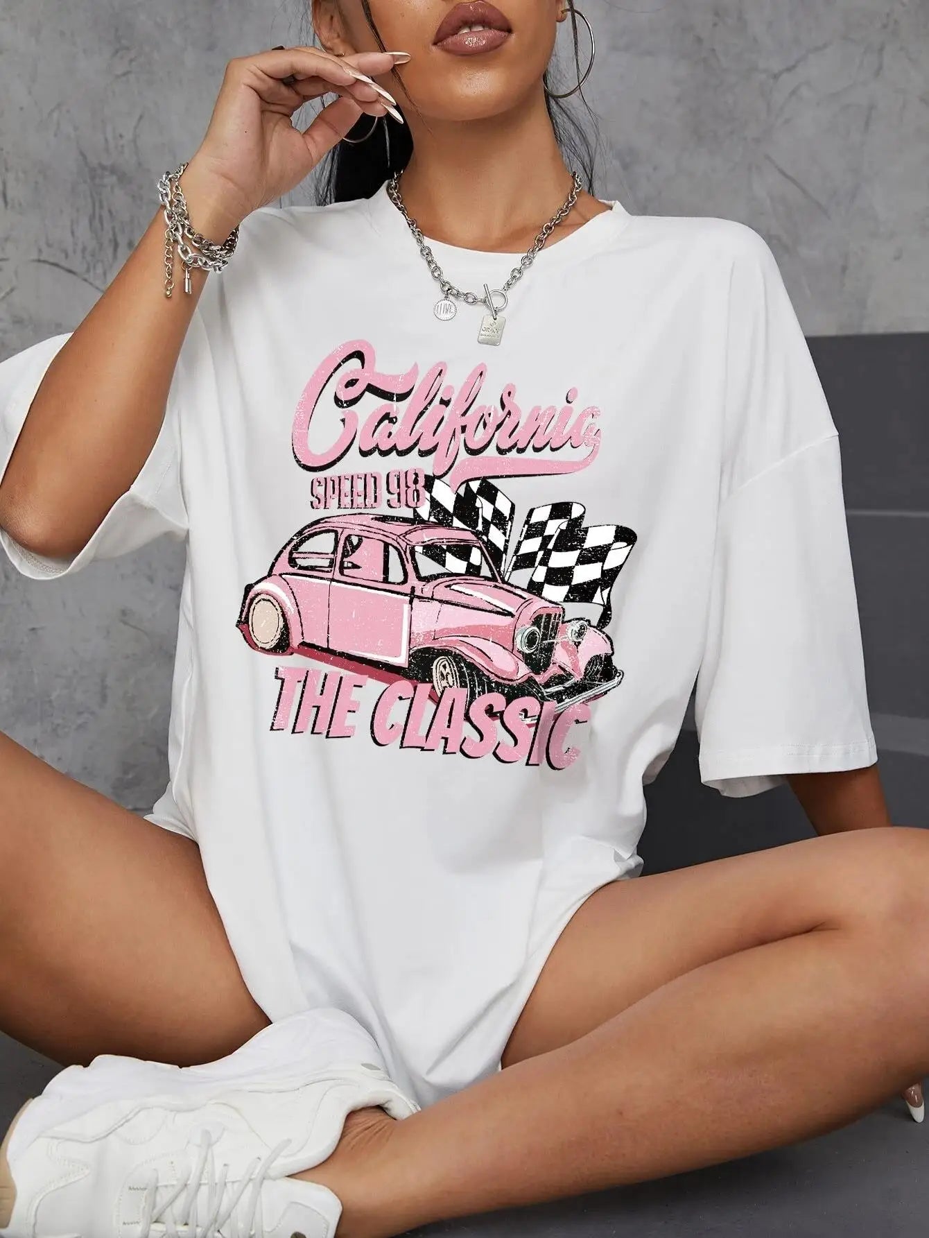 California Classic Racing Print Female T Shirt Cool Soft Tshirt Breathable Summer Tee Clothing Hip Hop Oversize Women'S Tops