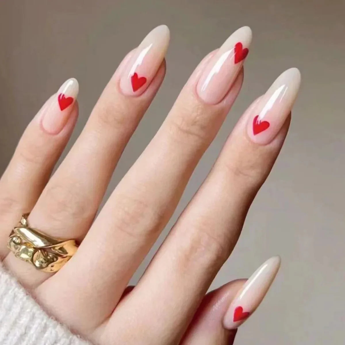 24Pcs/Set American Almond Christmas Wearing False Nails Full Coverage Press on Nails Removable Adhesive Acrylic Fake Nails Tips