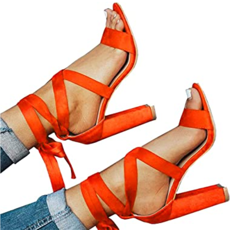 Sexy Cross Tie Gladiator Heels Women's 2022 Summer New Fashion Thick Heel Fish Mouth Sandals Bow Knot Dance Design Strappy Heels