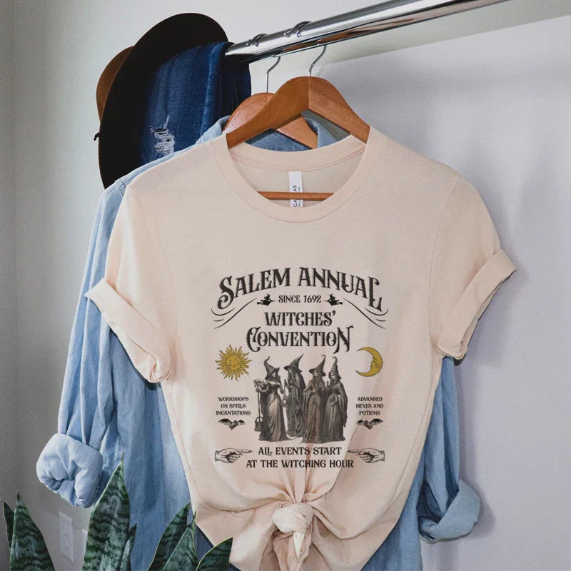Salem Witch T-Shirts for Women Vintage Funny Halloween T Shirts Short Sleeve Loose Trendy Cute Fall Holiday Graphic Tees Tops