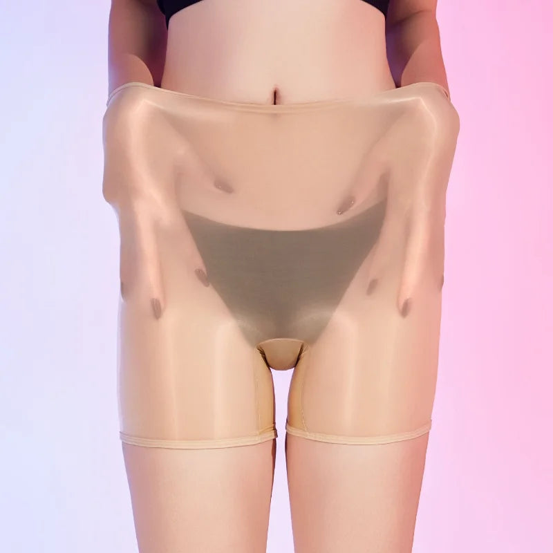 Women Sexy Panties Oil Shiny Glossy Transparent Boxers High Elastic Underwear Ultra-Thin Seamless See-through High Waist Boxer