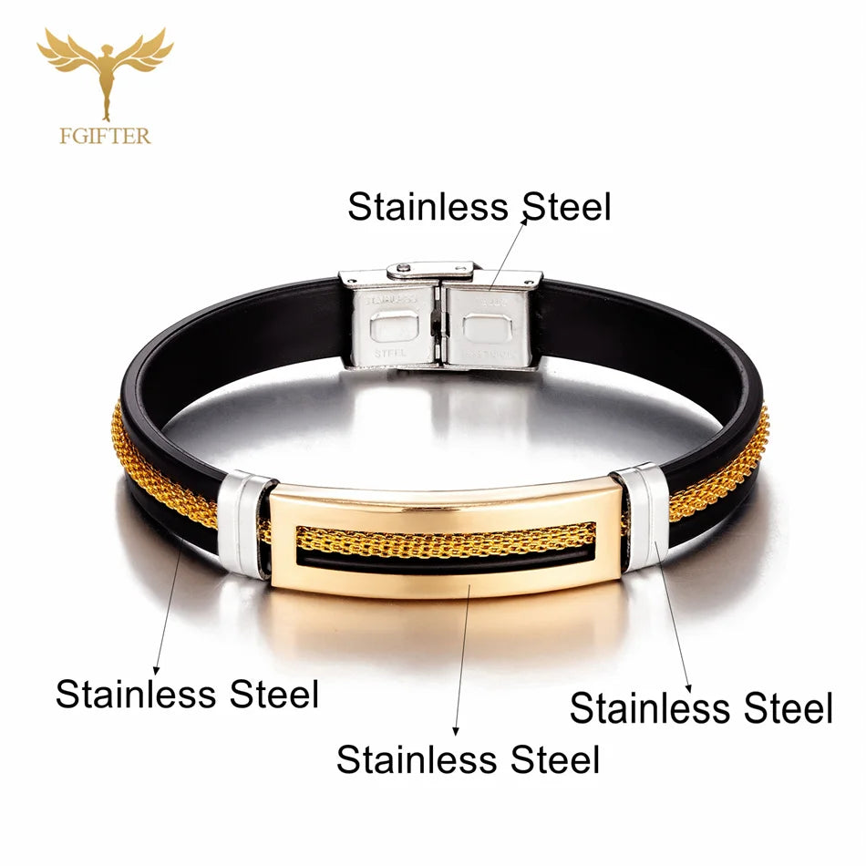 Stainless Steel Bracelet Men Women Wristband Black Grooved Rudder Mesh Chain Insert Gothic Wristband Stylish Bangle Accessories
