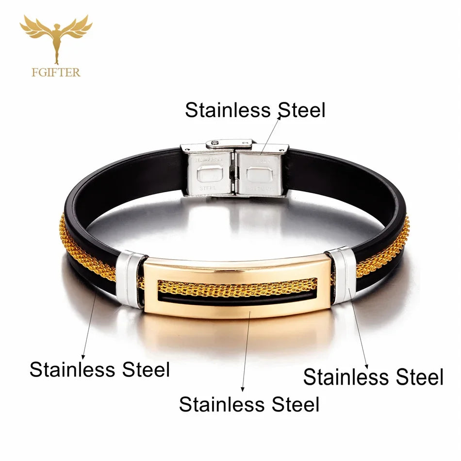 Stainless Steel Bracelet Men Women Wristband Black Grooved Rudder Mesh Chain Insert Gothic Wristband Stylish Bangle Accessories
