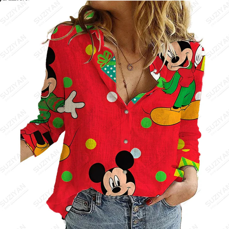 2023 Summer New Women's Long Sleeve Shirt Disney 3D Printed Button Cardigan Temperament Simple Shirt Street Loose Women's Shirt