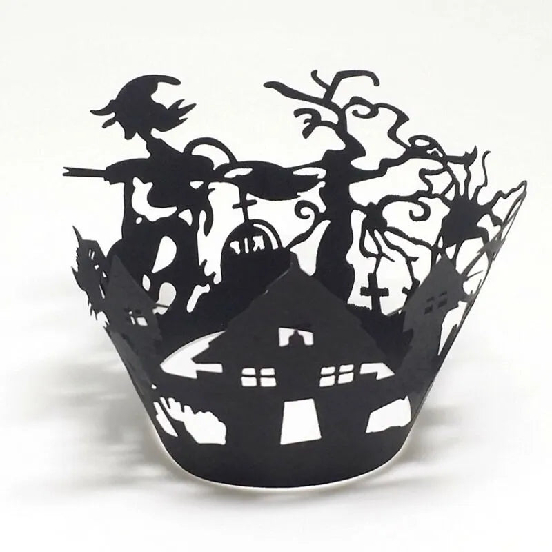 12pcs Halloween Black Bat Cupcake Wrappers Cupcake Liners Ghost Halloween Cupcake Decorations Halloween Themed Party Supplies