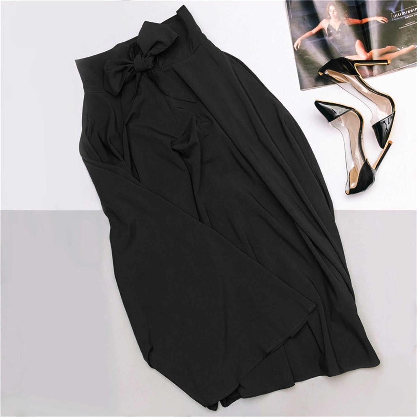 Elegant Bowknot Long Skirts 2024 New High Waist Umbrella Pleated Skirts Spring Solid Ladies Female Big Swing A Line Skirt Faldas