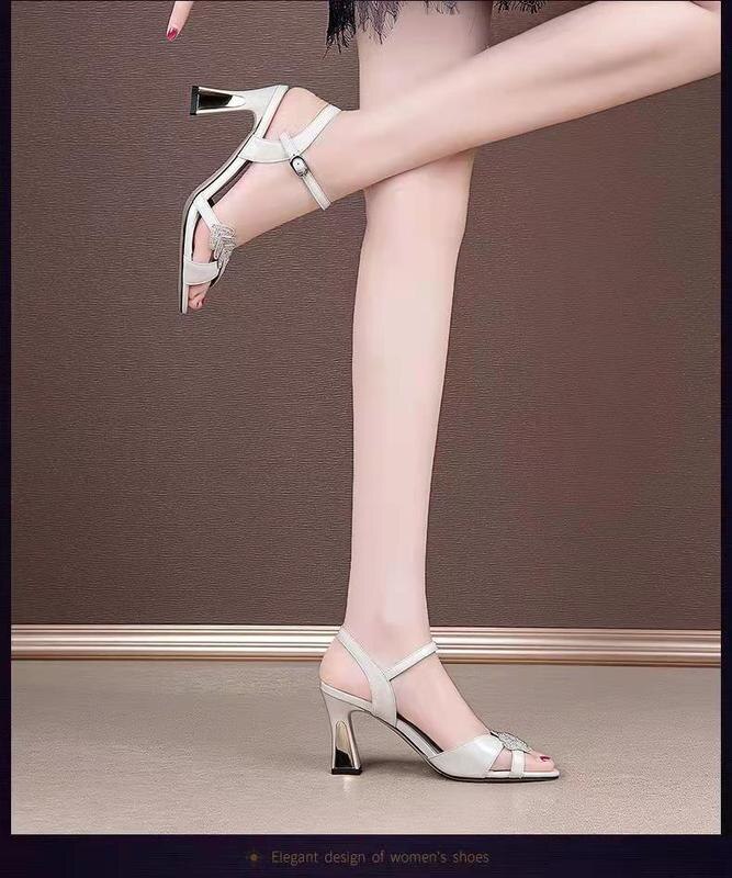 Women's High Heels Fashion Sexy Rhinestone Wedge Heel Open Toe Party Sandal 2022 Summer New Outdoor Buckle Round Toe Women Pumps