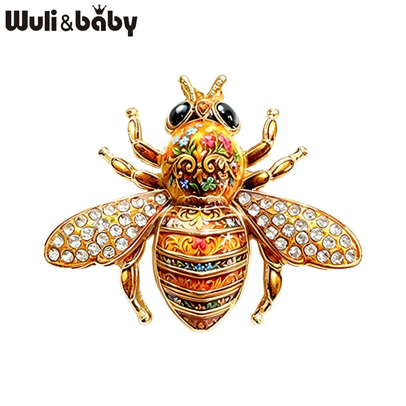 Wuli&baby Cute Rhinestone Bee Brooches For Women Unisex 5-color Beautiful Insects Party Office Brooch Pins Gifts