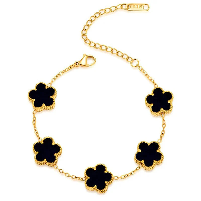 14K Gold Plated Stainless Steel Necklace Woman Five Leaf Petals Double