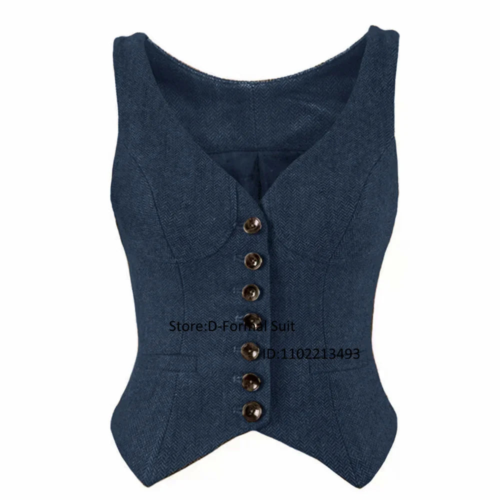 Herringbone Women Sleeveless V-Neck Slim Fit Vintage Wool Jacket Casual Summer Knit Vest By Women's Sports Suit New Outerwear