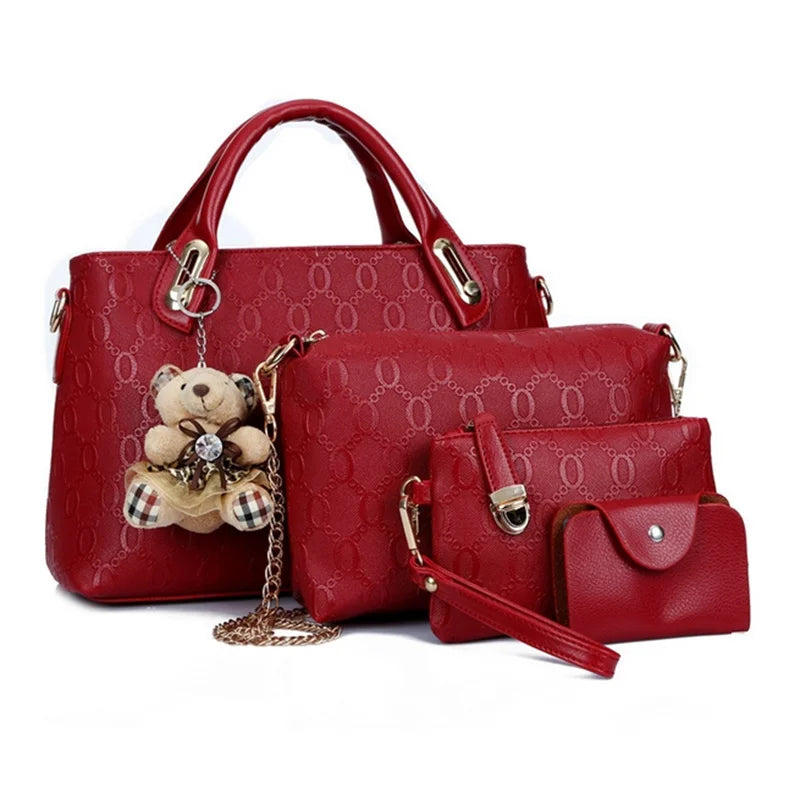 Multifunction 4pcs/Set Women Bag, PU Leather Luxury Designer Bags Handbag, Messenger Bag, Shoulder Bag, Wallet.