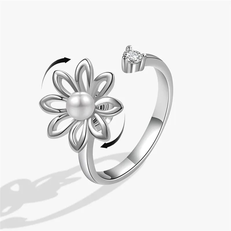 2023 Fashion Beads Anxiety Ring Fidget Spinner Rings Crystal Butterfly Flower Star Moon Ring Anti Stress Jewelry Gift