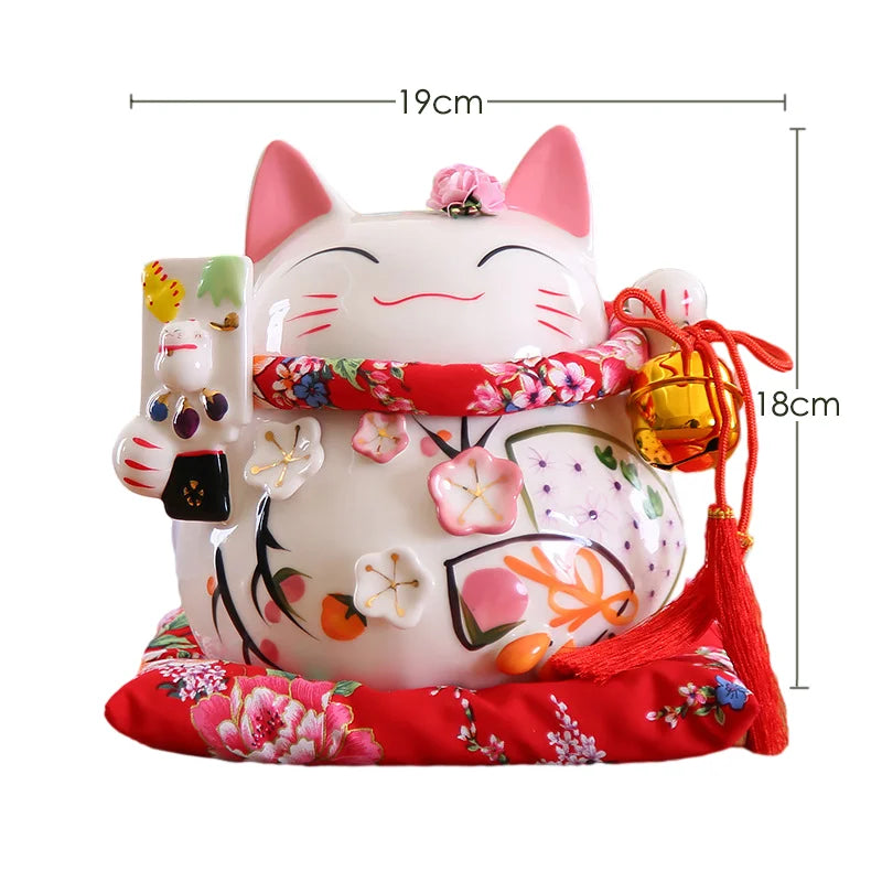 8 inch Japanese Maneki-Neko Ceramic Lucky Cat Fortune Cat Fengshui Statue Porcelain Money Box Home Decor Gift for Business