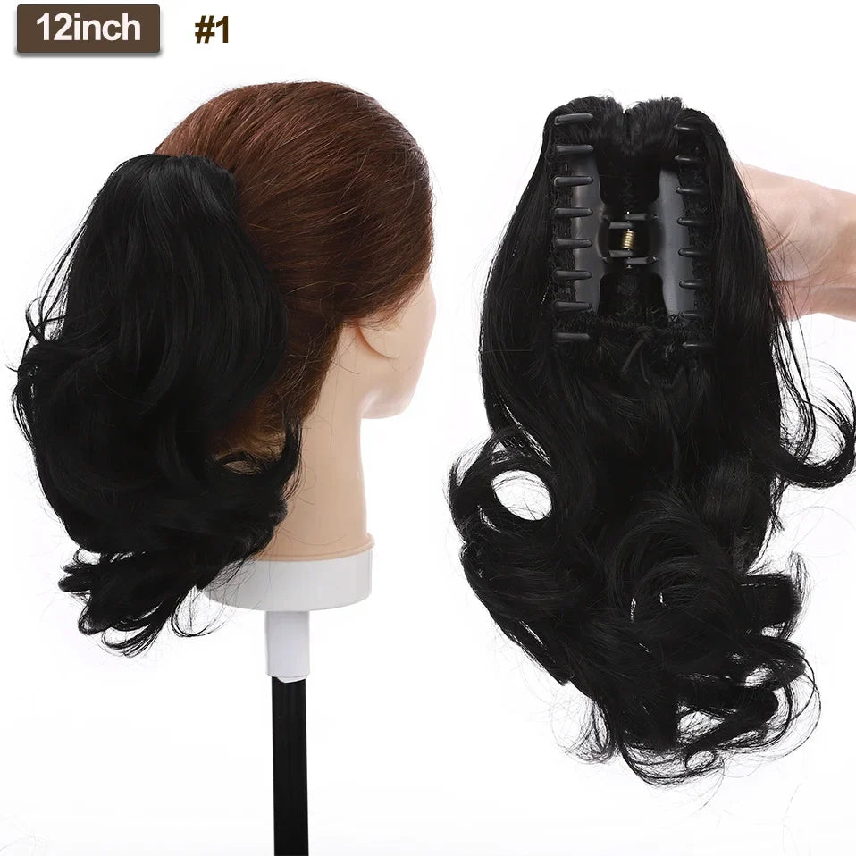 BENEHAIR Fake Ponytail Claw On Ponytail Long Wavy Clip In Hair Extension Hair Synthetic Hairpiece For Women Pony Tail Fake Hair