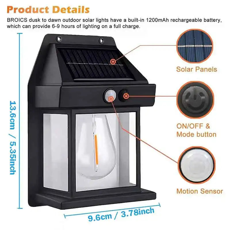 Outdoor Solar Tungsten Wall Light, with Motion Sensor IP65 Waterproof.