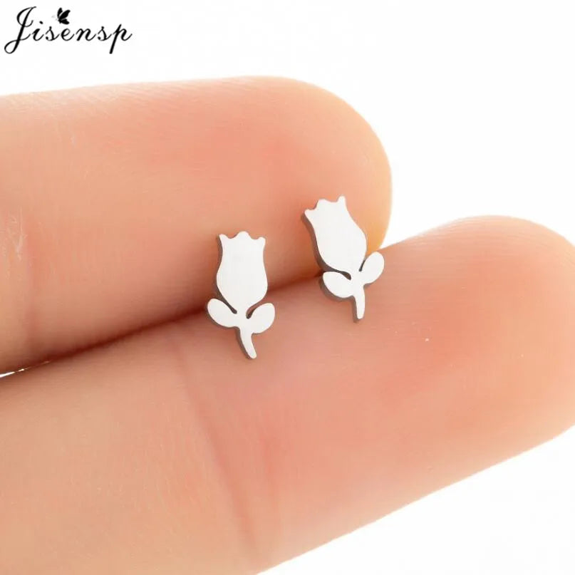 Multiple Stainless Steel Flower Stud Earrings Women Korean Daisy Mandala Rose Lotus Earings Piercing Jewelry Plant Oorbellen