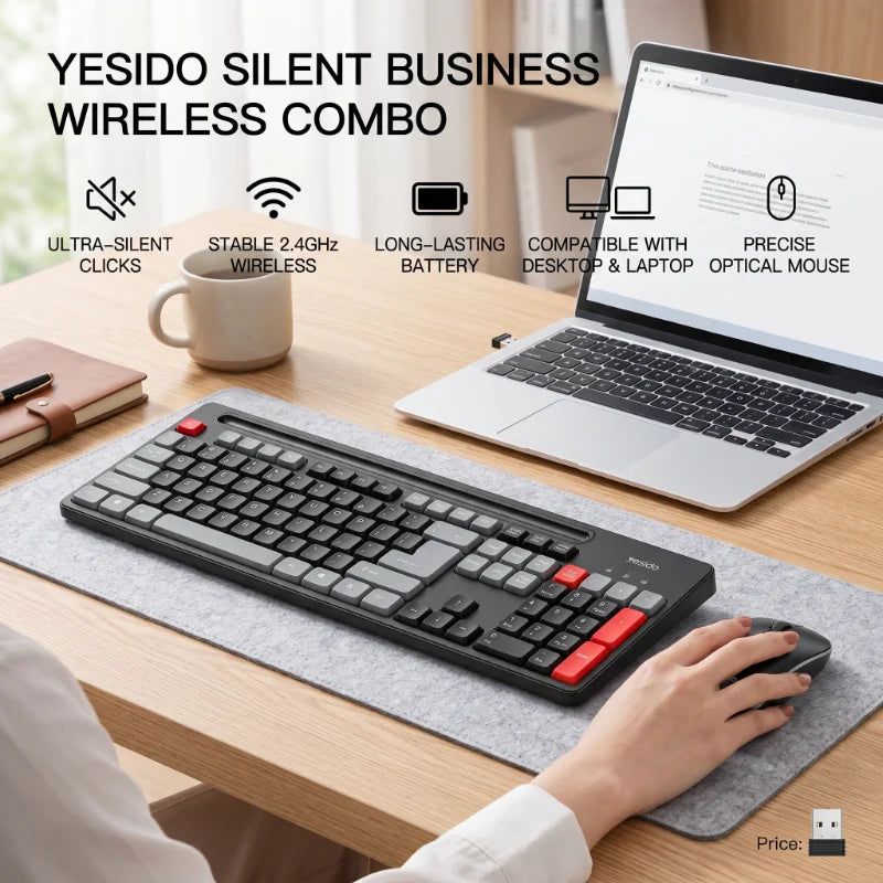 Hot Sale Portable USB Wireless Keyboard & Mouse Set for Desktop & Laptop Silent Mouse Set Suitable for Home Game & Office Use