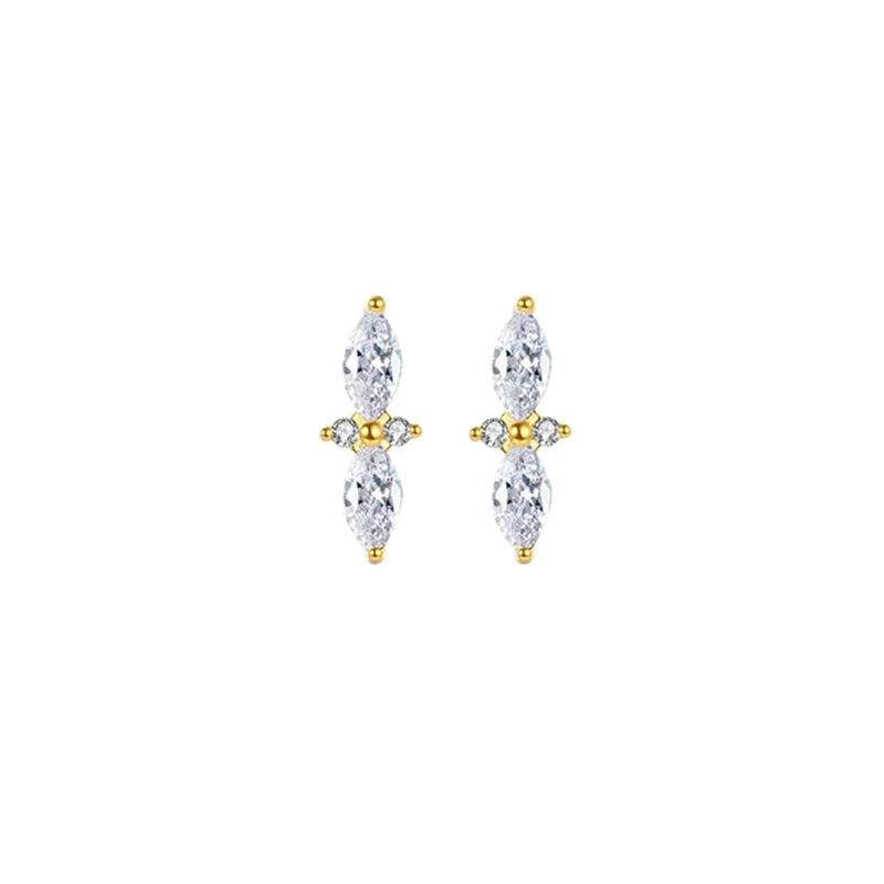 925 Sterling Silver Ear Needle Geometric Zircon Metal Earrings for women Shiny Crystal Luxury Small Stud Fashion Wedding Jewelry