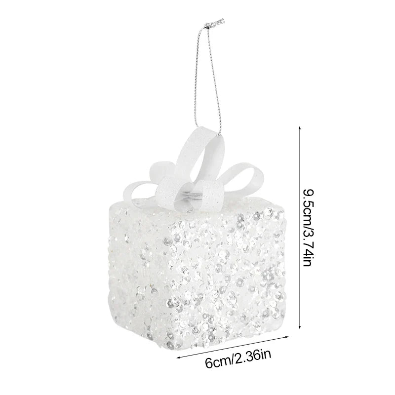 White Christmas Balls Ornament Foam Gift Box Xmas Tree Hanging Pendant 2025 New Year Home Party Decoration Navidad 2024 Supplies