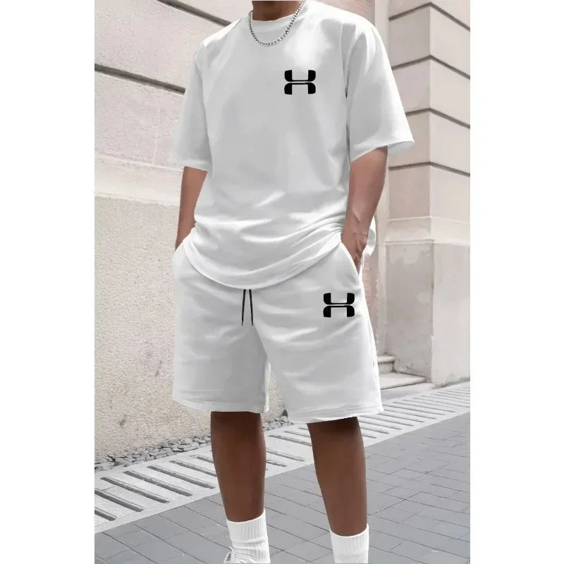 Men's Sporty Suit Set Short Sleeve T-shirt And Sports Shorts Two Piece Casual Suits Summer Breathable Outdoor Athletic Outfit