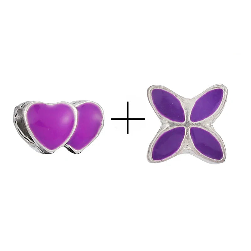 BRACE CODE 2Pcs/Lot Pan Spring New Purple Charm Love Floral Diy Beads Pendant Making Men's Women's Children's Fine Bracelets