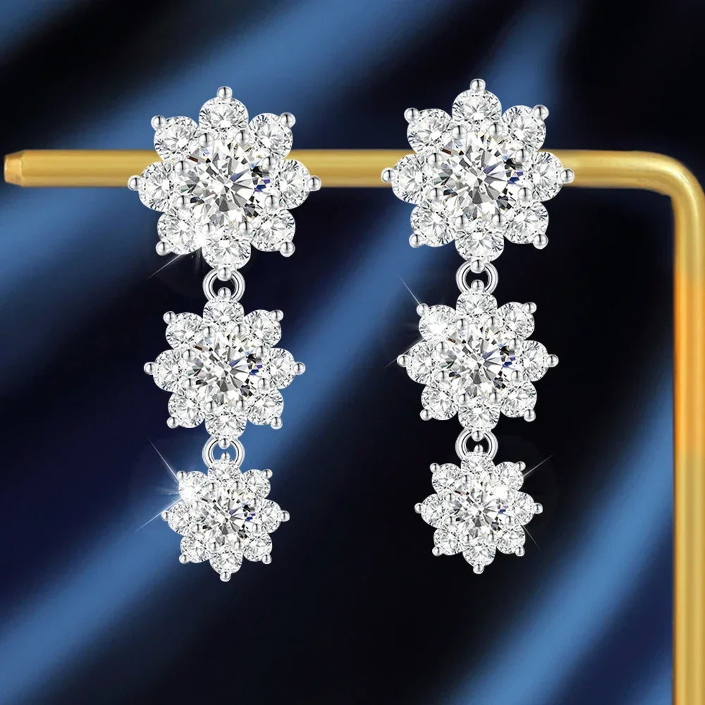 5.8cttw Full Sunflower Moissanite Drop Earrings for Women S925 Sterling Silver D Color Round Cut Diamond Earring Wedding Jewely