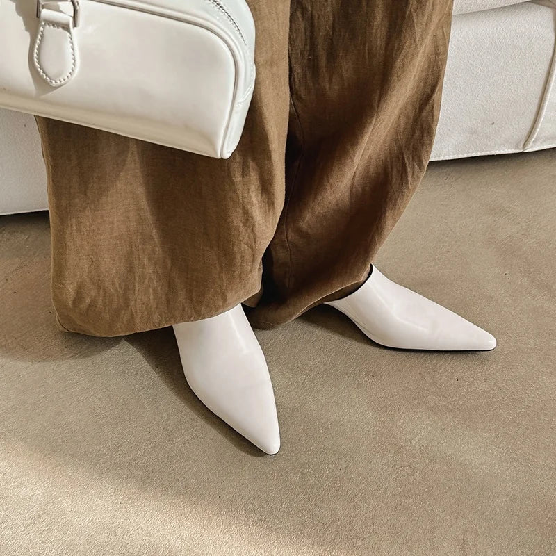 2025 New Mueller Slippers Genuine Leather Women Shoes Sexy Pointed Toe Summer Shoes Ladies Snake Pattern Black White Party Shoes