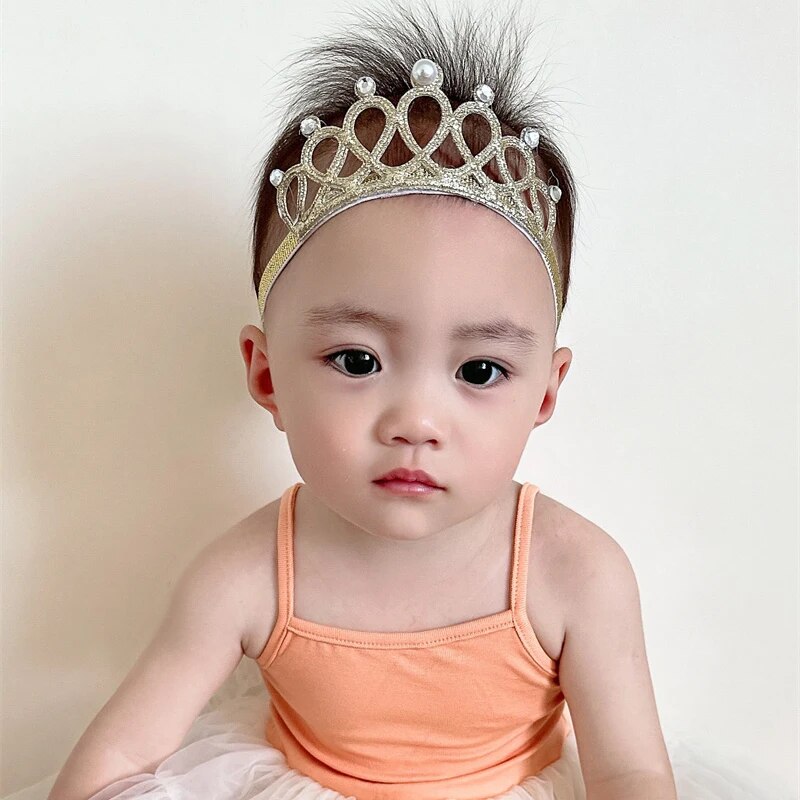 Child Rhinestones Princess Headband Elastic Hair Crown Tiara Accessories Hair Band Accessory Gift