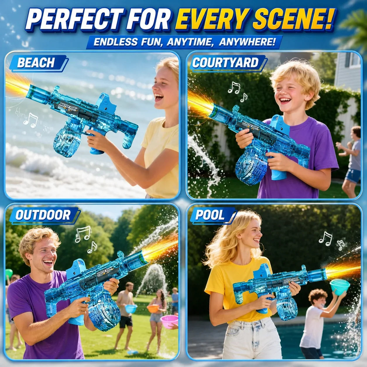 Electric Water Gun Simulation Shooting Water Gun with Recoil Flash Function Summer Outdoor Beach Game Toys Children Adults Gifts