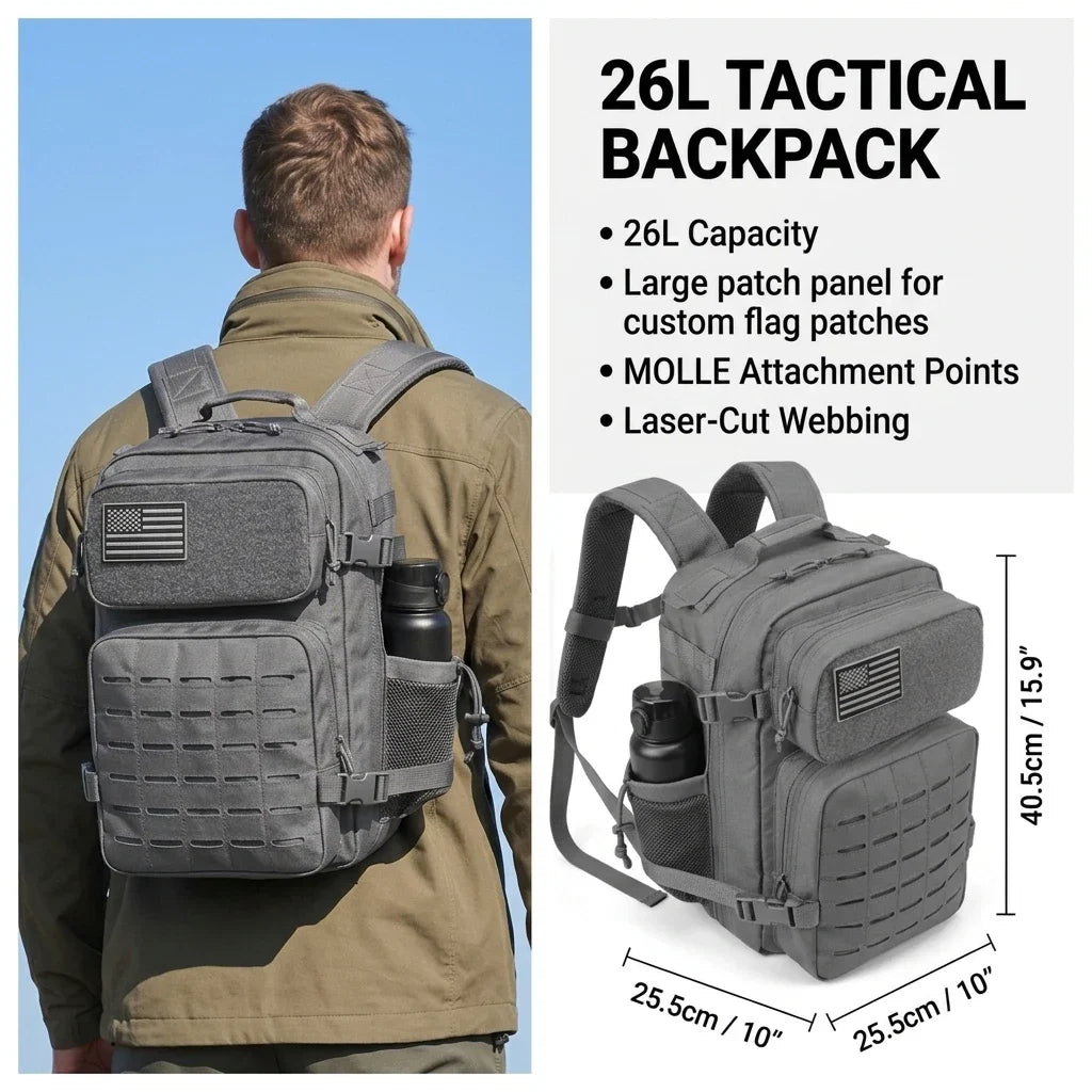 26L Tactical Backpack Molle Outdoor Survival Fitness Hiking Rucksack