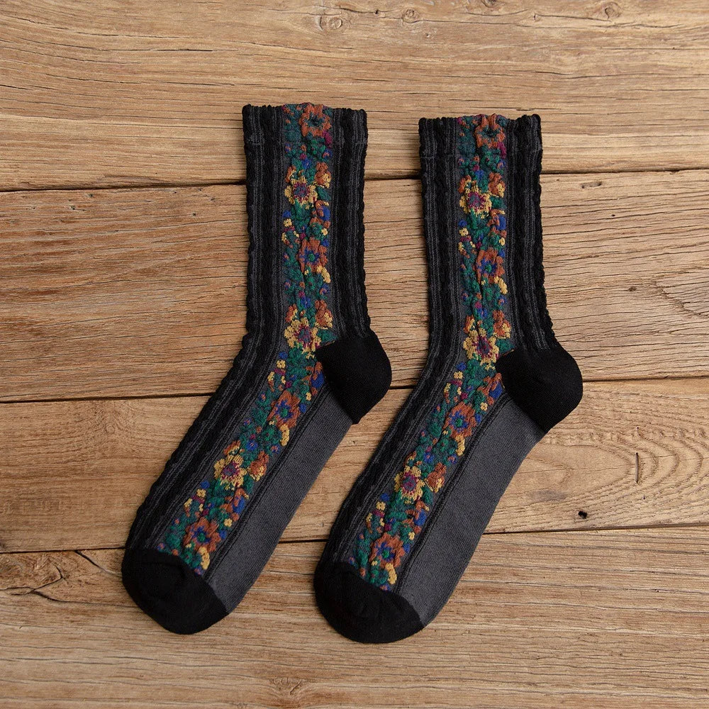 Autumn Winter Japanese Harajuku Woman Socks Popsocket Cotton with Flowers Funny Socks Women Kawaii Girls Calcetines Mujer 190
