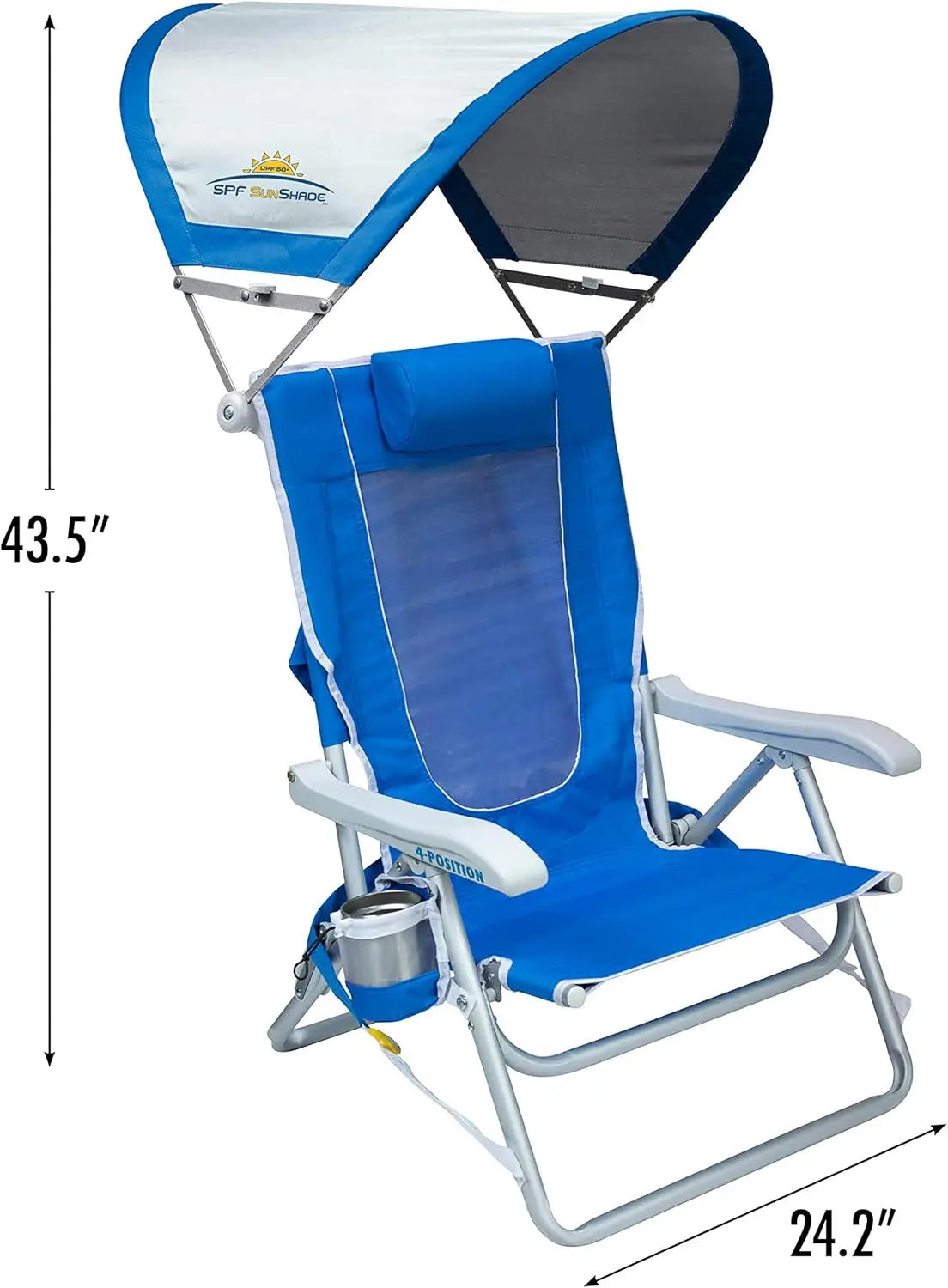 Outdoor Sunshade Backpack Beach Chair | Reclining Folding Canopy Chair with Durable Armrests, Drink Holder & Carry Straps, Perfe