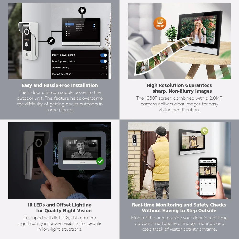 Tuya Smart APP WIFI HD 10” Video Doorphone Entry Intercom System 4 Wire IP65 1080P Doorbell Camera Recording Snapshot