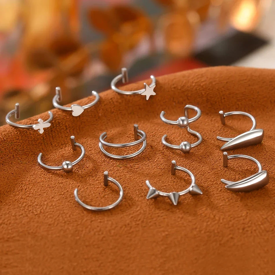 1PC Stainless Steel Fake Nose Ring Hoop Septum Rings Non-Pierced C