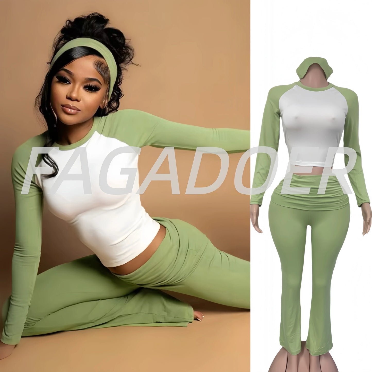 FAGADOER Casual 2 Pieces Set for Woman Long Sleeve Round Neck T-Shirt and High Waist Pants Matching Tracksuits Female Sportswear