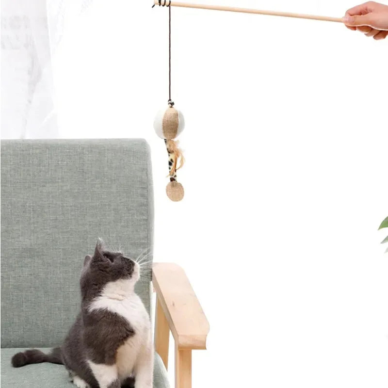 1PC Teaser Feather Toys Kitten Funny Colorful Rod Cat Wand Toys Wood Pet Cat Toys Interactive Stick Pet Cat Supplies